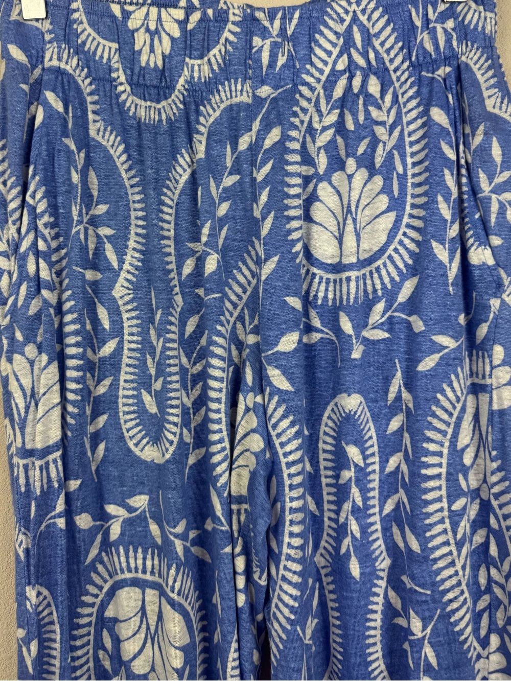Women’s Joie 100% Linen Blue and White Wide-Leg Paisley Pants Size M Buttons - Picture 3 of 7